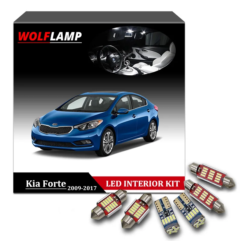 Wolflamp 8 шт. белые светодиодные с Canbus лампы для декора автомобиля для 2009- Kia Forte Cerato K3 багажник свет купольная лампа номерной знак лампа