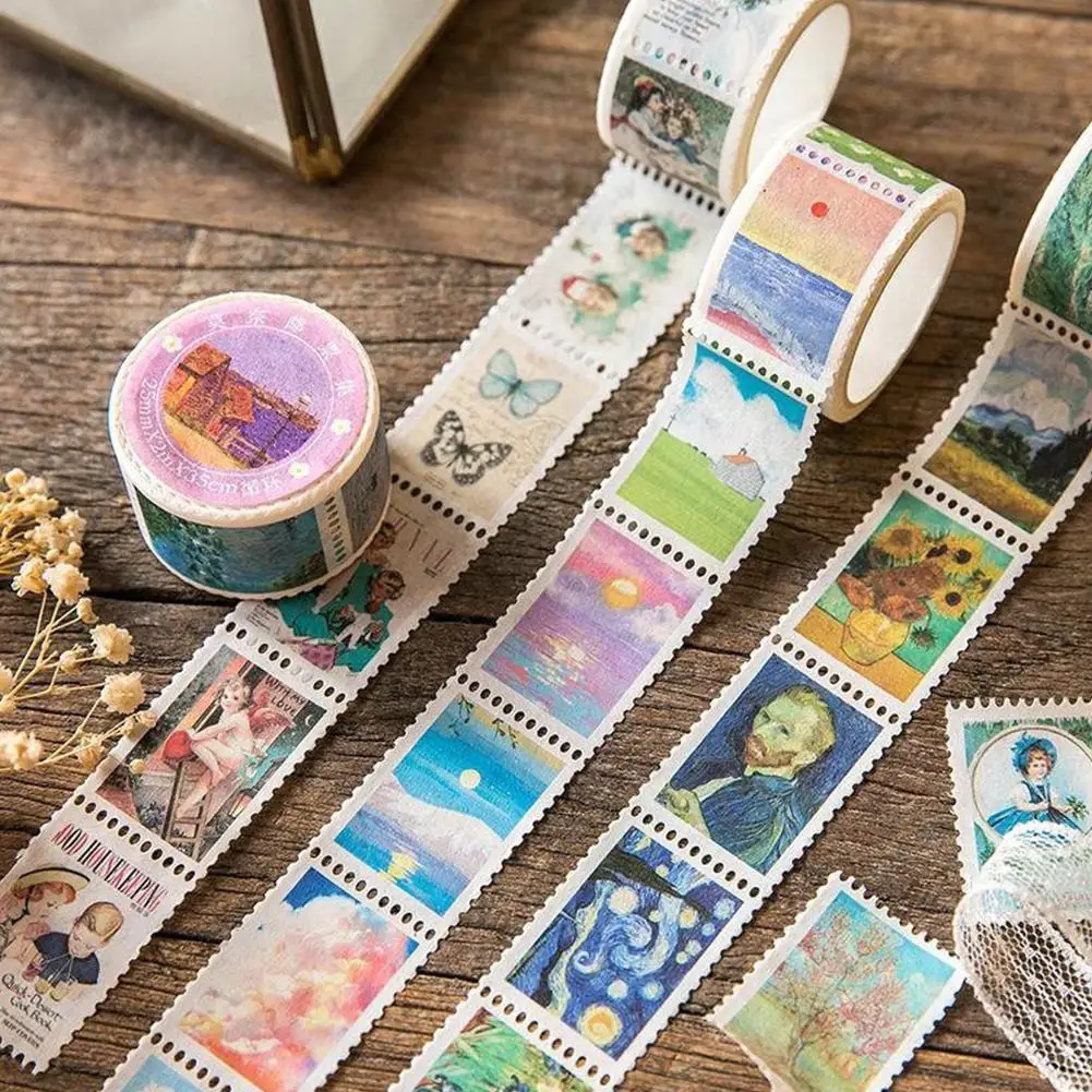 

57pcs/roll Retro Stamp Washi Tape Van Gogh Hand Account Masking Tape Cute Photo Album Diary DIY Decoration Stickers Easy To Tear