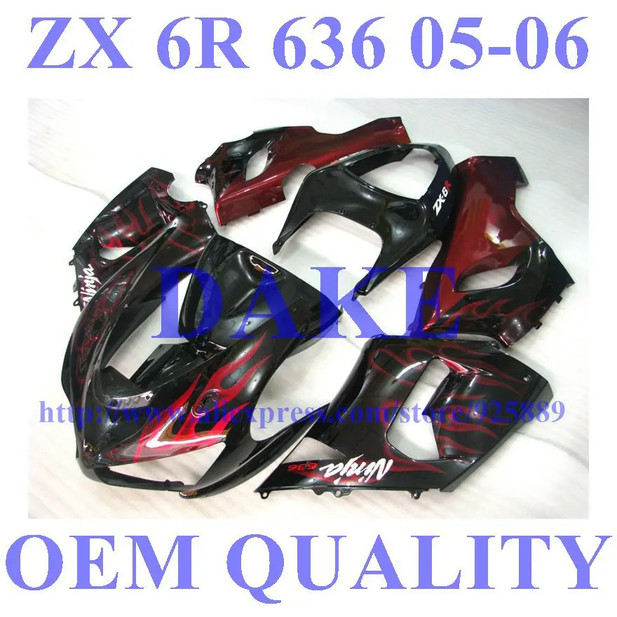 

Fairing Kit For NINJA ZX 6R 636 05 06 ZX-6R DAKE ZX6R 2005 2006 ZX 6R 05 06 Red Flame Fairing