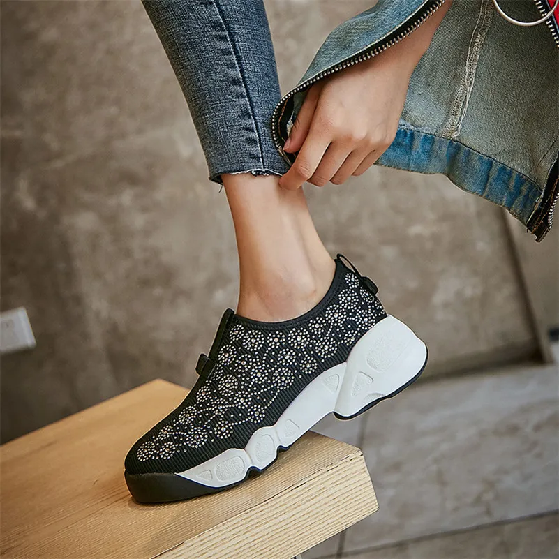 FEDONAS/2020 сезон весна лето блестящий кристалл женская обувь на плоской подошве