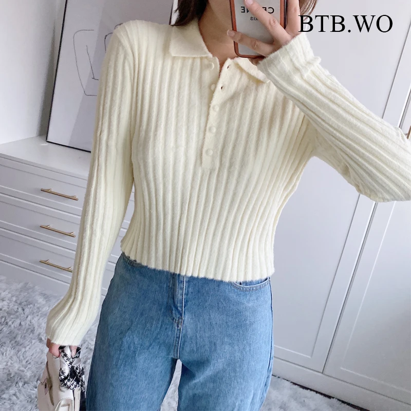 

BTB.WO Za Sweaters Fashion Spring Sweater V-neck Long Sleeve Knitted Pullover Femme Long Sleeve Slim Female Pullover Tops