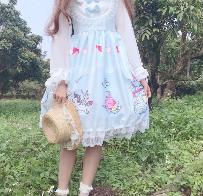 

lolita jsk princess loli printing kawaii girl bowknot lace Cartoon College style Japanese soft cute girl Sweet Lolita dress