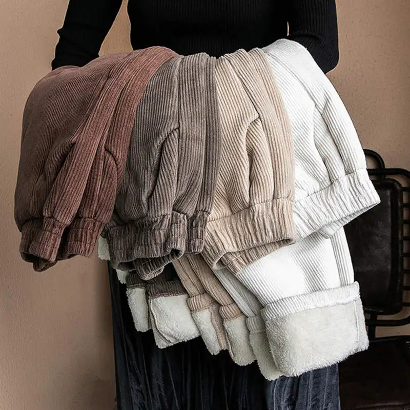 Женские вельветовые брюки повседневные шаровары с высокой талией утепленные