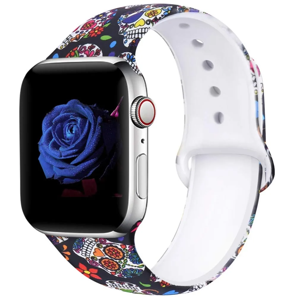 Ленты с цветами для Apple Watch 38 мм 40 мм 42 мм 44 мм, леопардовые силиконовые Печатные Сменные браслеты для iWatch серии 5 4 3 2