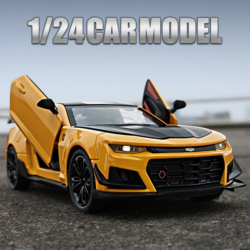 

Коллекционные игрушечные автомобили Camaro 1:24, Коллекционная модель автомобиля со звуком и светом, игрушечные автомобили из сплава, подарок д...