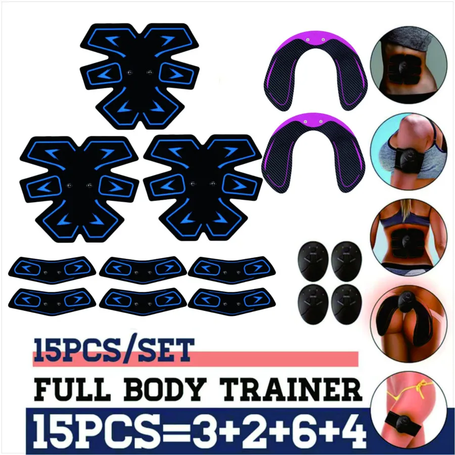 

15PCS/Set Muscle Trainer Smart Fitness Abdominal Stimulator EMS Training Electric Weight Loss Stickers Body Slimming Belt Unisex