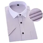 Летняя белая рубашка в полоску, с квадратным воротником, с коротким рукавом, не требует глажки, легкая в уходе, классическая посадка, для деловых мужчин