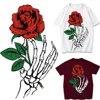 red rose flower patches skull hand thermal stickers on clothes iron on transfers for clothing thermoadhesive patch diy applique