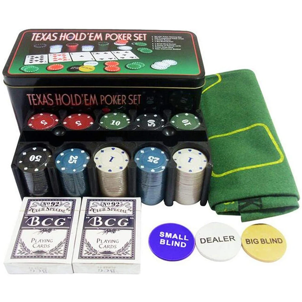 

200pcs Poker Chips 21 Point Set with Iron Box Tablecloth Code and Poker Chess Entertainment Casual Game Casino Essentials