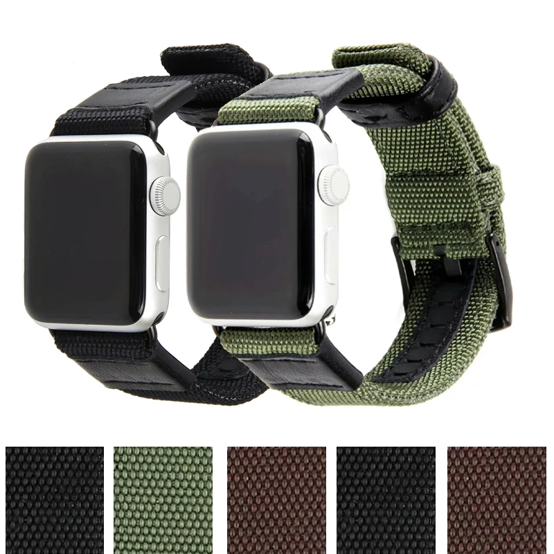 

New Nylon Genuine Leather Men's Band for Apple Watch 38mm 40mm 42mm 44mm Strap Bracelet for iWatch Series 5 4 3 2 1 Watchband