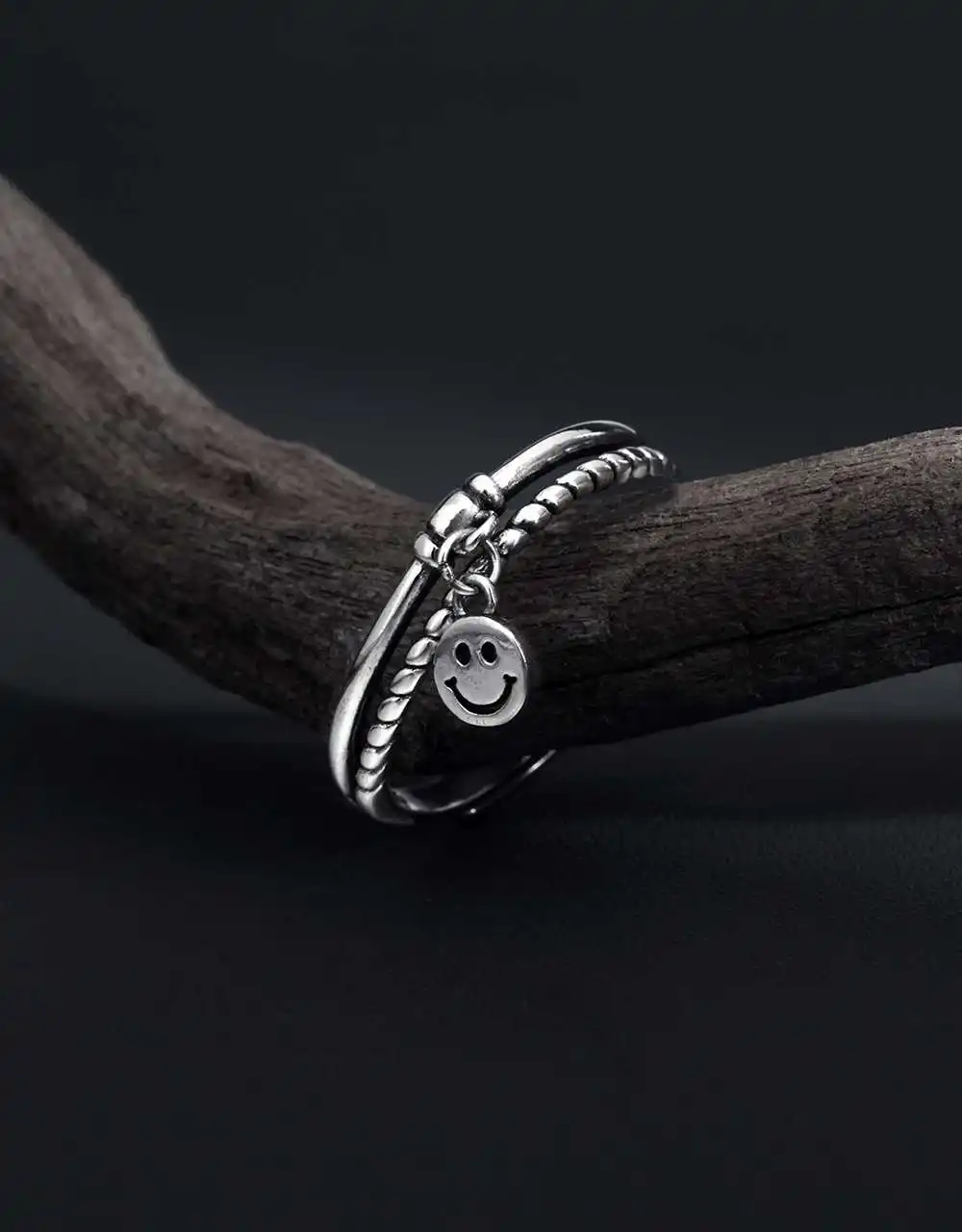 

925 Sterling Silver for Women Ring Lucky Smile Expression Ring Handmade Couple Ring Adjustable Size Thai Silver Fine Jewelry