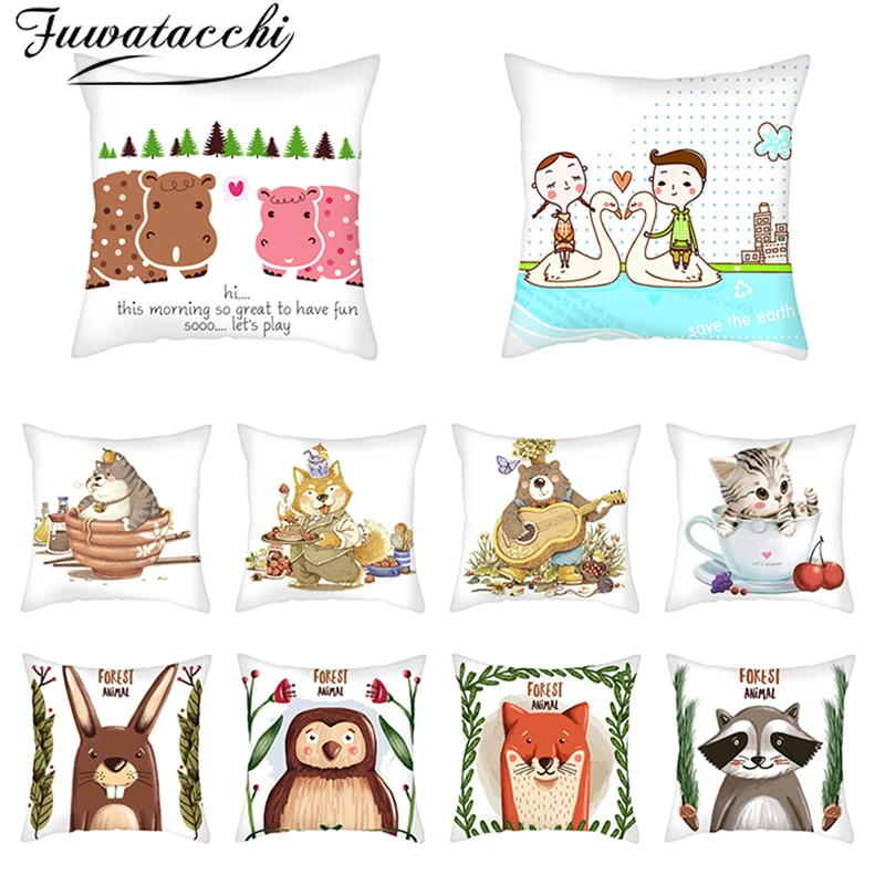 Fuwatacchi кошка изображение лисы чехол для подушки с животным принтом наволочки