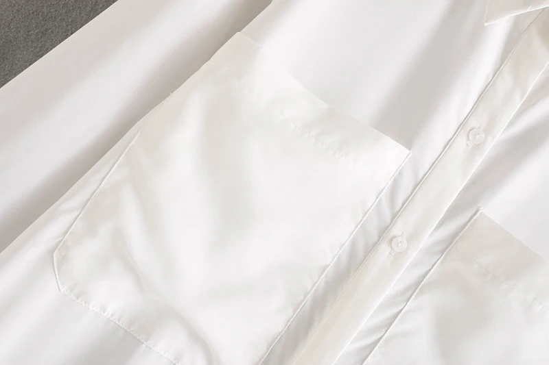 Женская Повседневная Блузка с накладными карманами однотонная длинная офисная