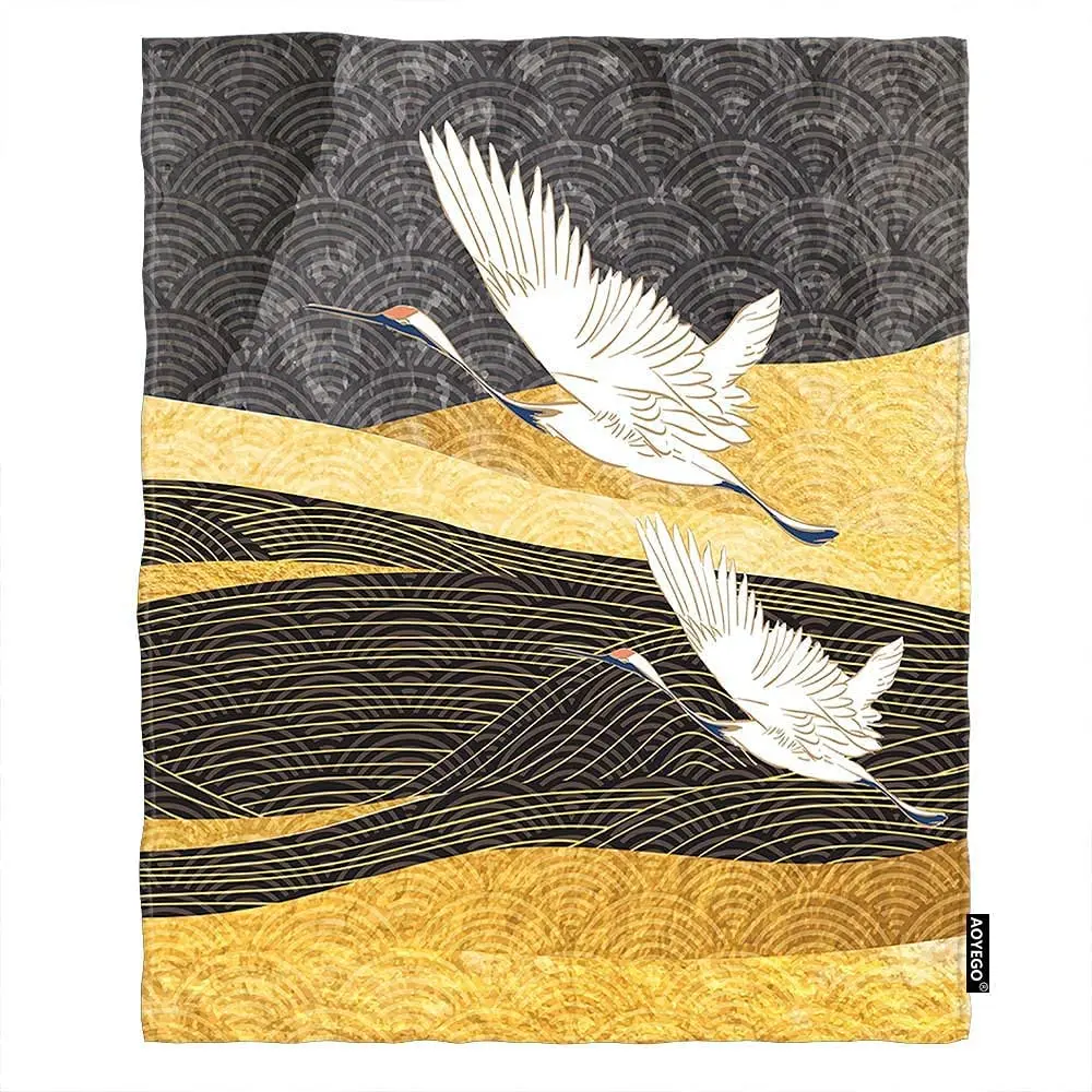 

Одеяло в винтажном стиле с изображением журавлей и птиц, удобное современное Фланелевое покрывало для женщин и мужчин, стул, диван для спаль...