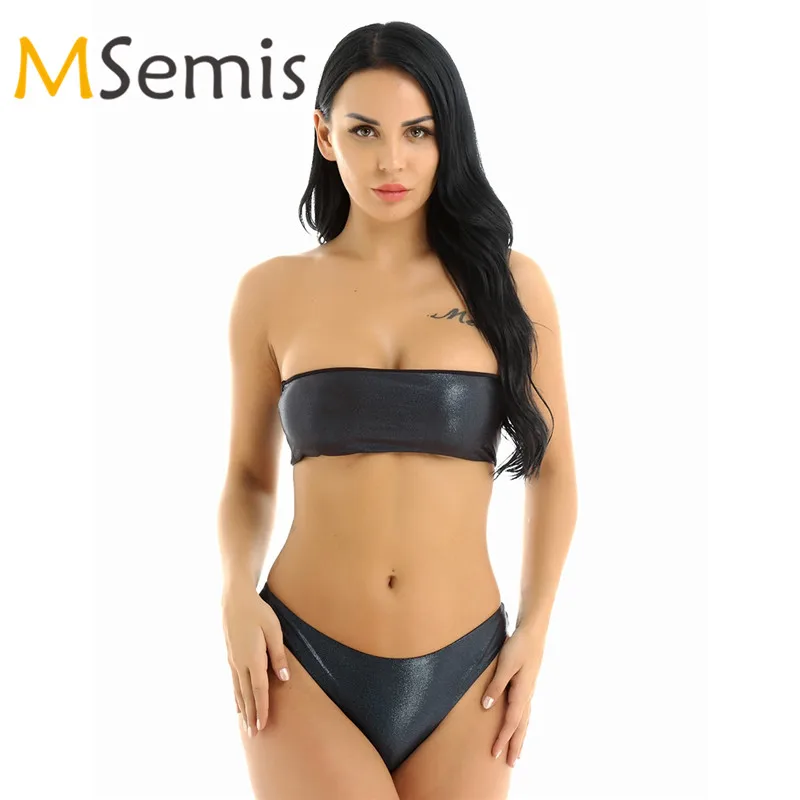 Женский купальник-бикини блестящий металлический купальник бикини без бретелек