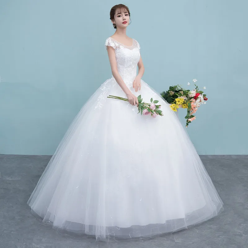 Кружевное свадебное платье с аппликацией бальное большого размера