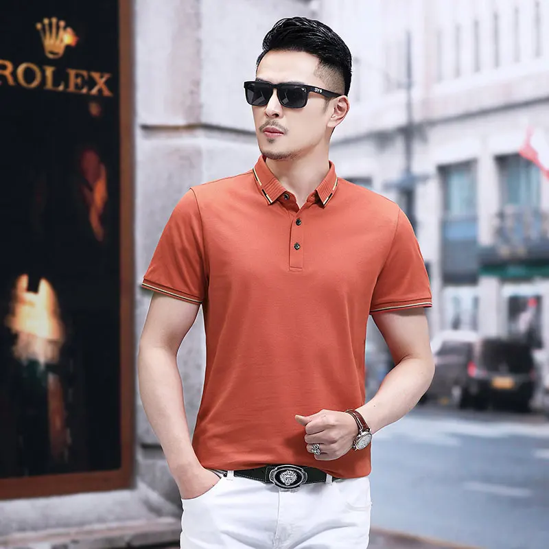 

2021Short-Sleeved Men's Lapel T-Shirt Spring And Summer New Trend Korean Styl Slim Fit All-Matching Embroidery Mark Young Tees