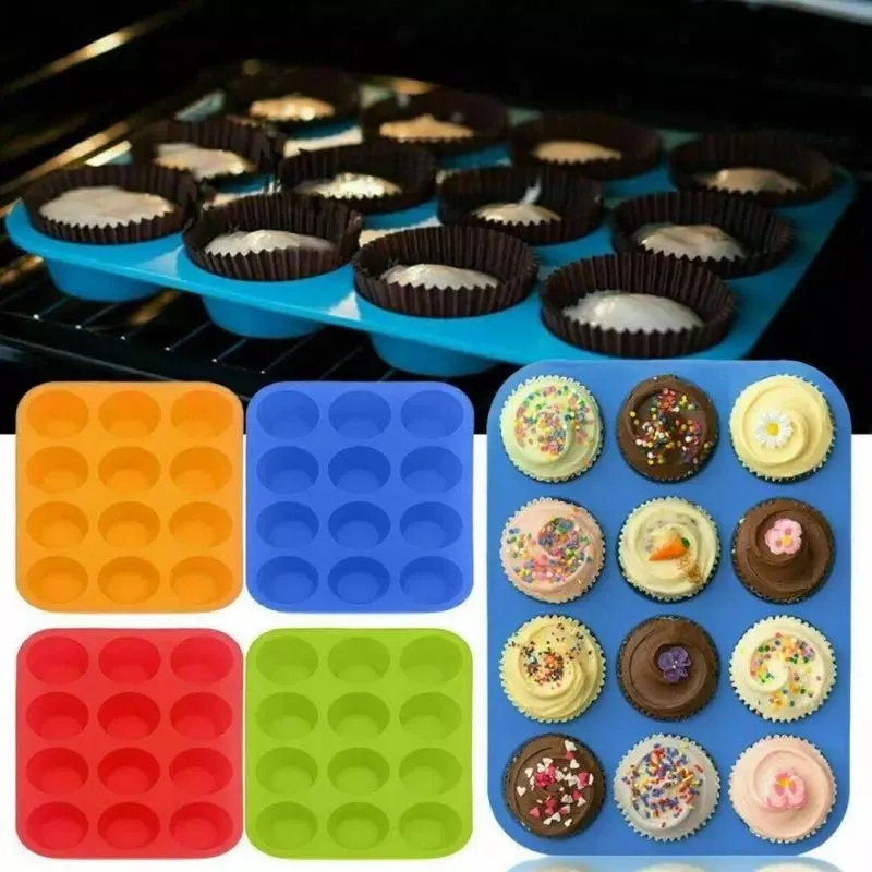 

12 Cavity Cupcake Silicone Mold Practical Baking Tool Creative Cake Mold Easy Demoulding Portable Baking Accessories DIY