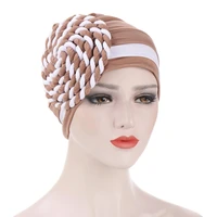 muslim women silk braid ruffle turban hat cancer chemotherapy chemo beanies caps headwrap plated headwear hair accessories