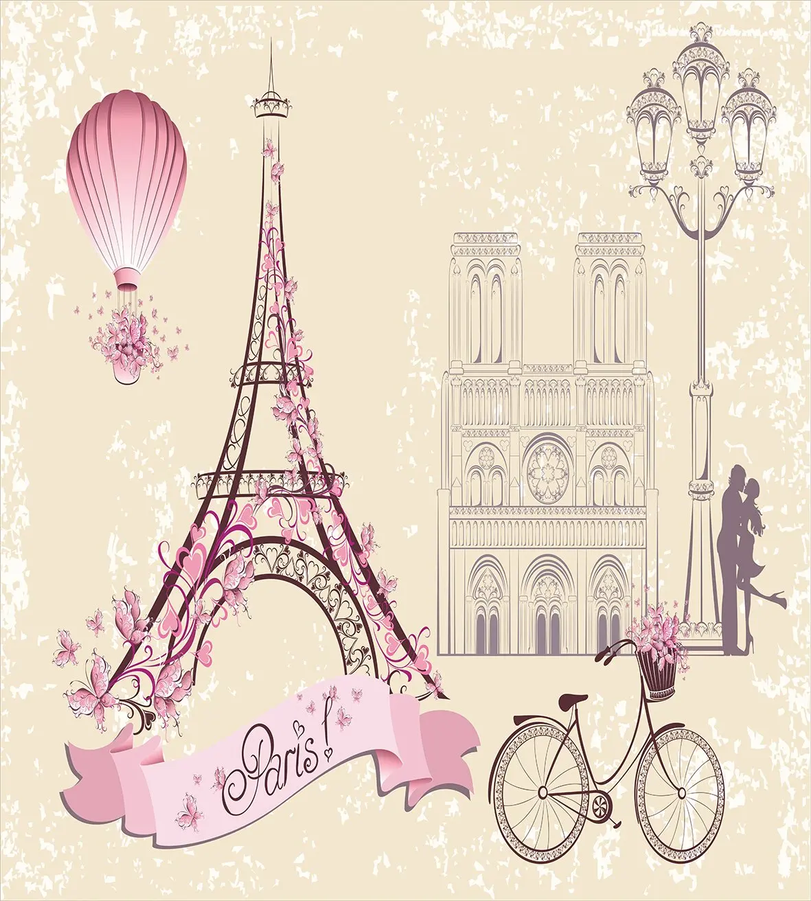 Поцелуй постельное белье с цветочным принтом Pariss достопримечательности