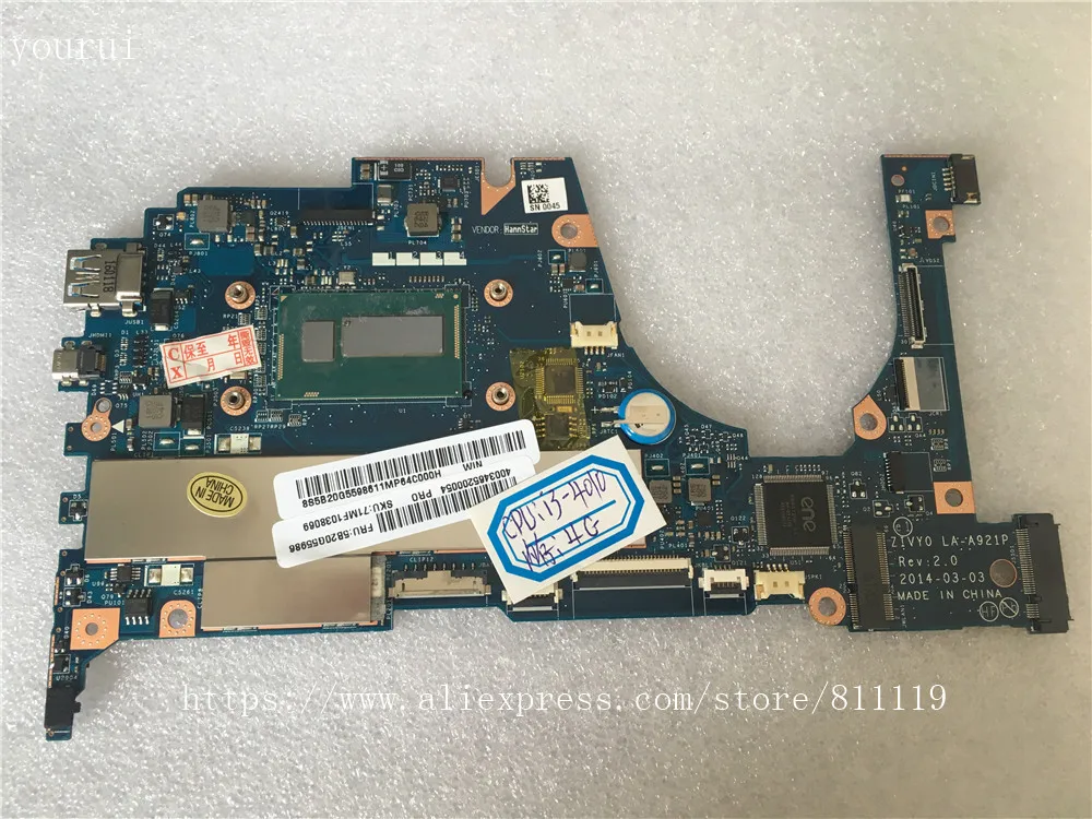 

yourui For Lenovo yoga 2 13 Laptopmotherboard ZIVY0 LA-A921P with i3-4010u 4GB RAM Fully tested ok
