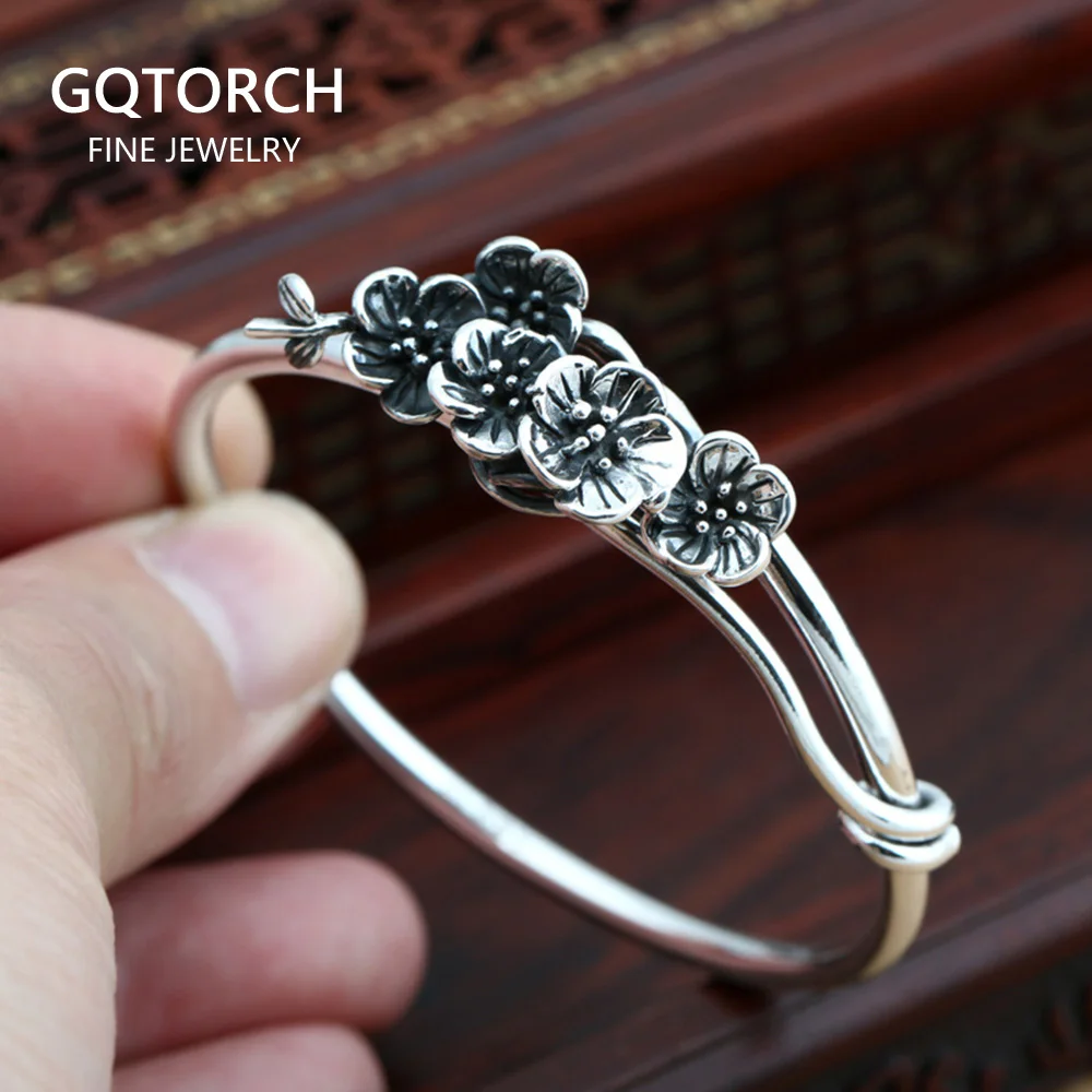 Браслет из стерлингового серебра 999 пробы с цветами сливы для женщин