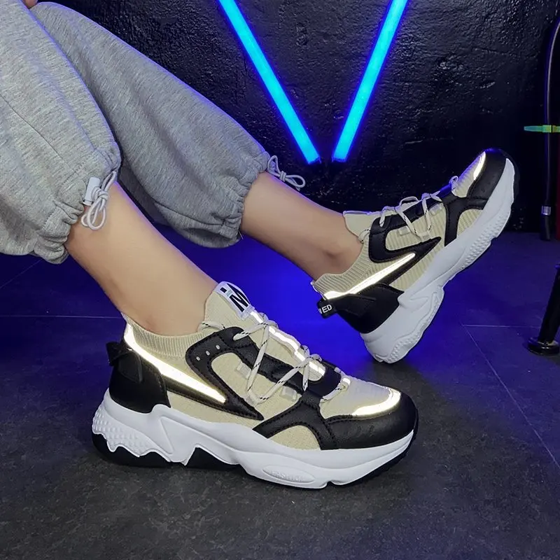 

Woman Fashion Vulcanized Shoes Platform Comfortable Spring Casual Woman Plus Size Sneaker Lace-up Mixed Color Woman Shoes