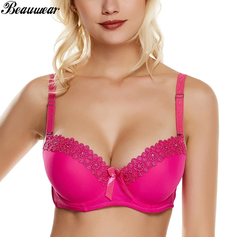Beauwear, толстый бюстгальтер пуш-ап с чашечками A, B, C, глубокий v-образный вырез, Цветочная кружевная вышивка, чашечка 3/4, сексуальное нижнее белье, Одноцветный регулируемый бюстгальтер на бретелях