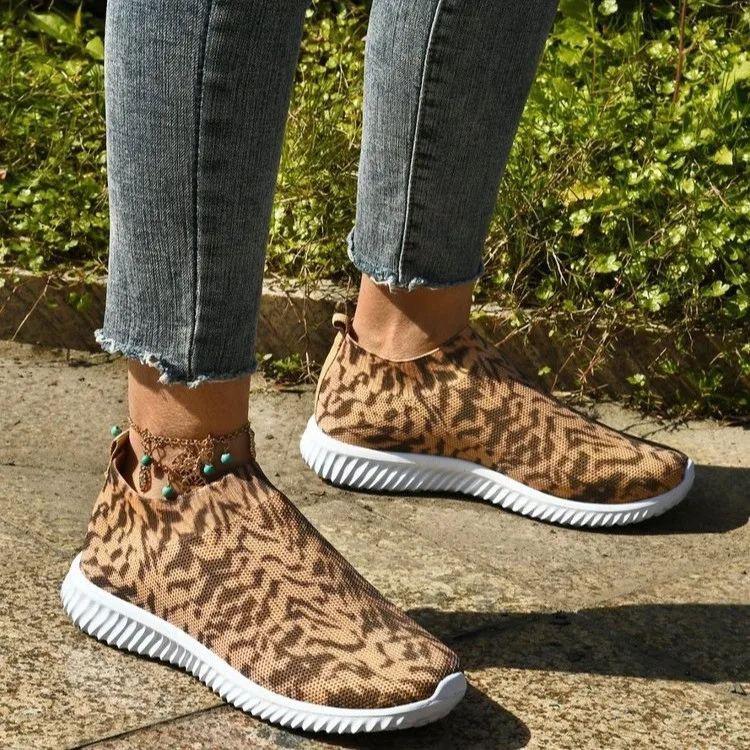 

2021 New Fashion Sneakers Womens Flat Casual Leopard Shoes Womens Beach Shoes Single Slip-On Students Mesh Shoes Shallow Casual