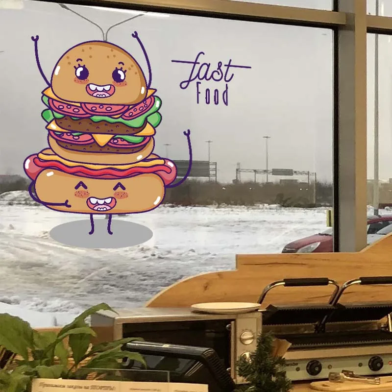 

Fast Food Sticker Double-sided Restaurant Decal Poster Vinyl Art Wall Decals Decor Mural Pizza Sticker Wall Decal Glass Decal