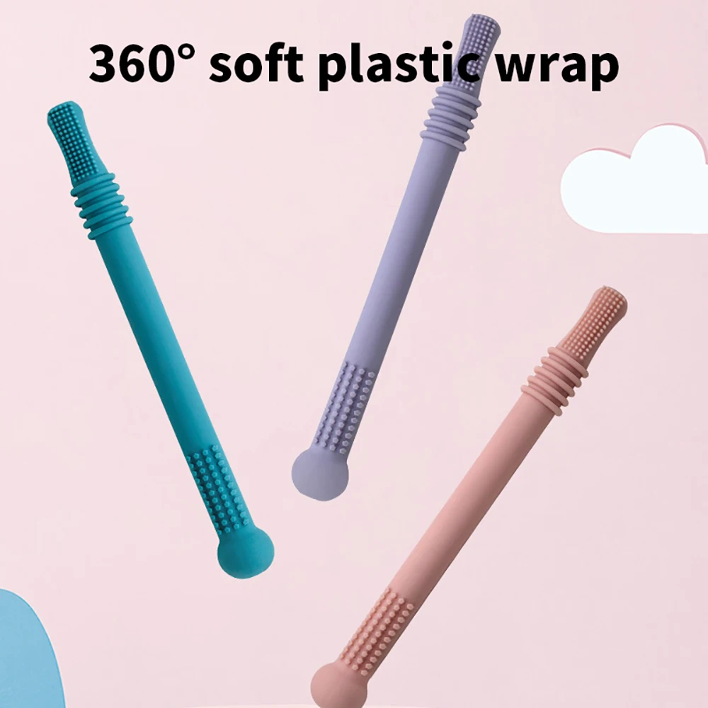 

3 Pcs Food Grade Soft Silicone Baby Molar Stick Hollow Straw Teether Toy Chewy Molar Tube Bar