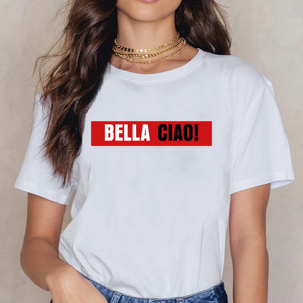 Топы футболка для женщин Money Heist Bella Ciao дизайнерская беременных модная белая