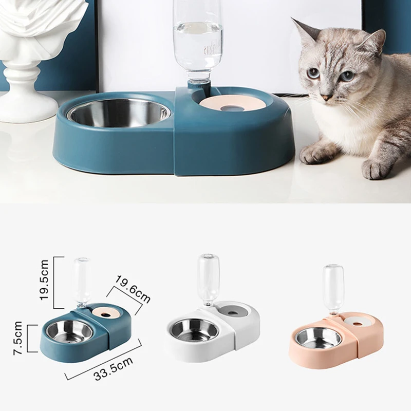 

Dogs Cats Bowl Food Drinking Fountains With Automatic Water Outlet Anti-overturning Feeders Plastic Feeding Bowl Pet Accessories