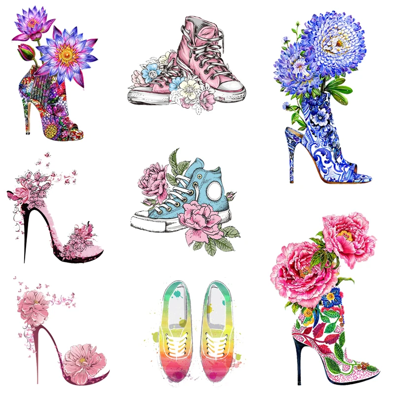 

Prajna Shoe Flower Iron On Transfer Patches For Thermal Fashion Girl Clothes Stickers Heat Transfer Vinyl Butterfly Applique DIY
