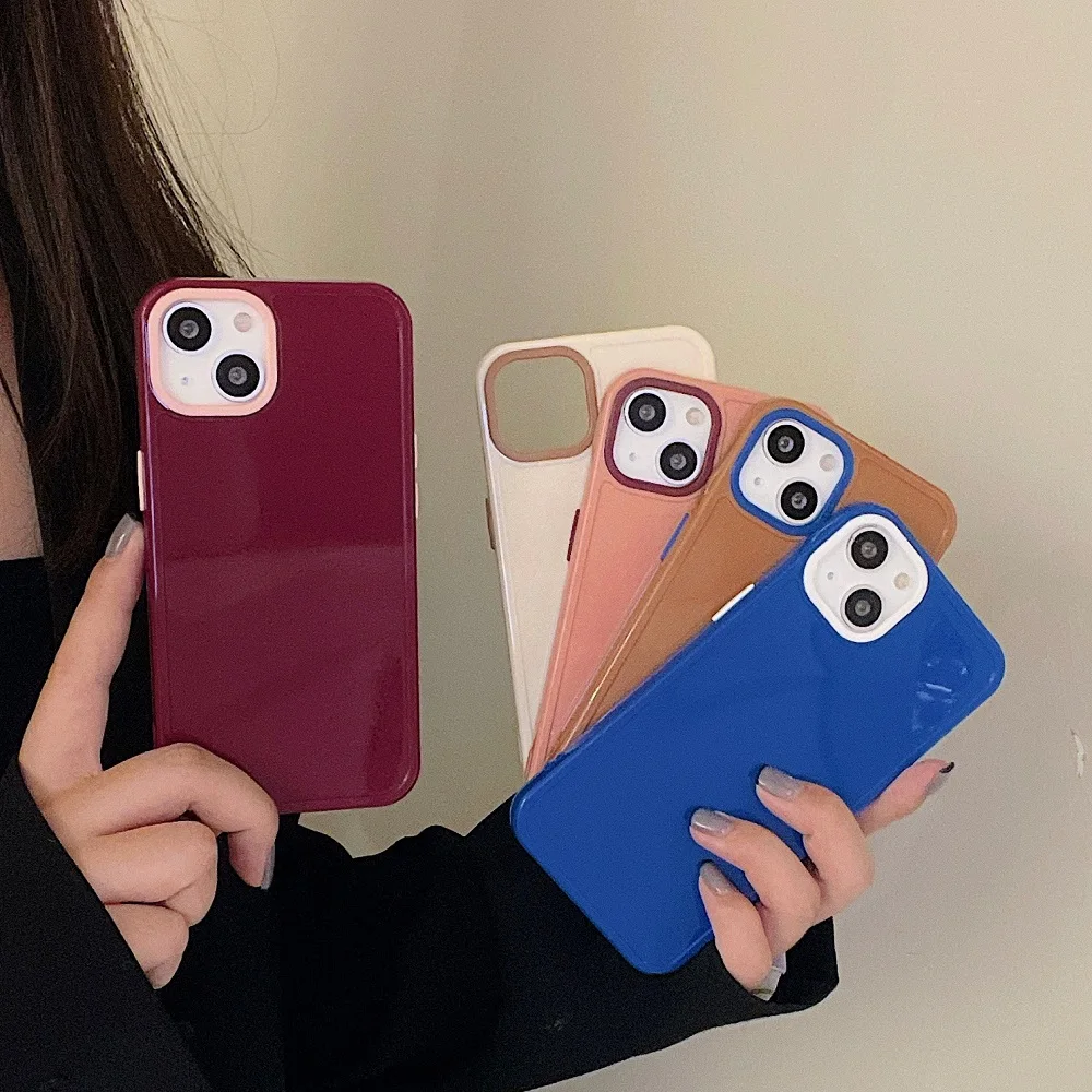 

Bicolor Glossy Shockproof Phone Case For iPhone 13 Pro 11 12 Pro Max X XS Max XR Mini 7 8 Plus Soft Bumper Back Cover For i13