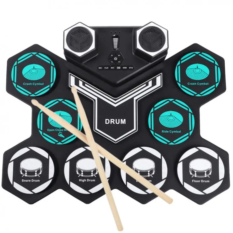 Roll Up Electronic Drums Set 8 Silicon Pads Built-in Speakers MIDI Support Bluetooth-compatible with Built-in Lithium Battery enlarge