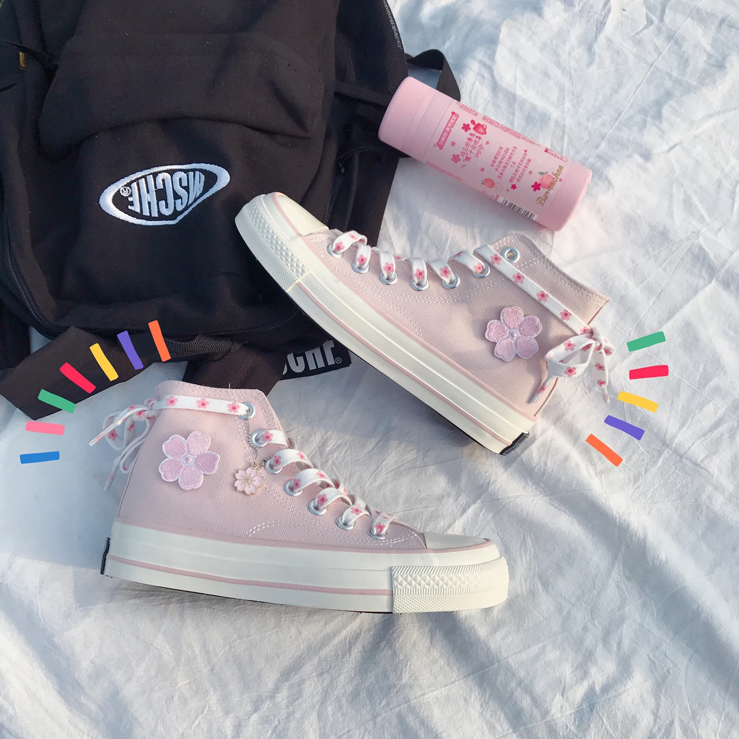 

Весенние дизайнерские женские парусиновые кроссовки, милая розовая обувь сакуры, высокие повседневные кроссовки на толстом каблуке и плат...