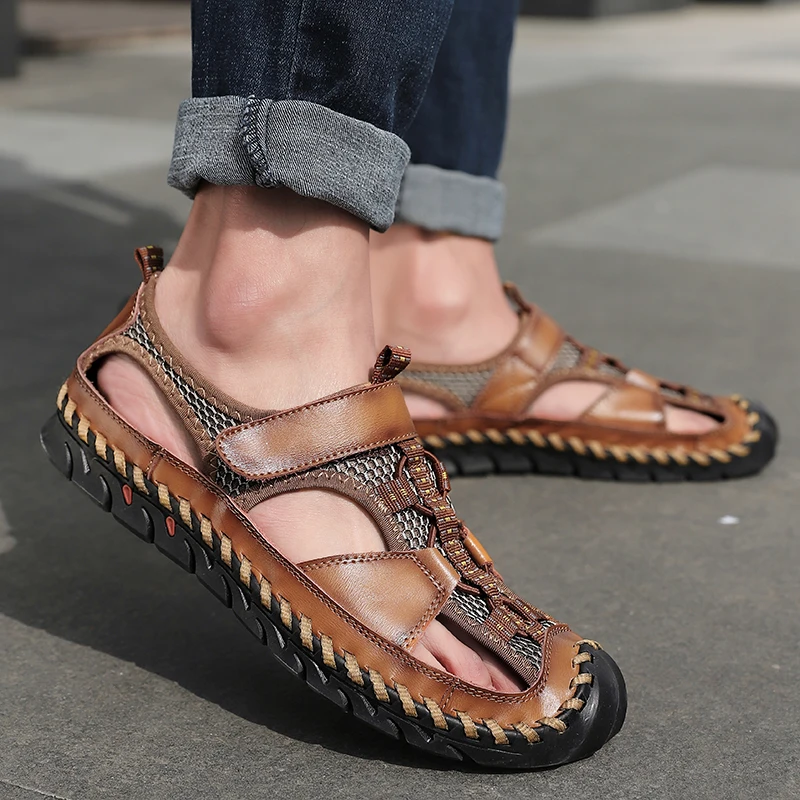 

summer Fashion Men's Sandals genuine Leather beach Sandals Outdoor Men Casual Shoes Slippers Men rubber Sandals Beach Shoes