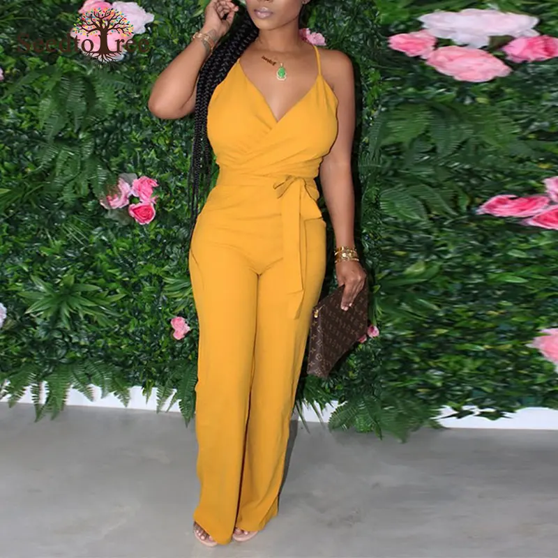 Женский цельный комбинезон на бретельках однотонный Повседневный с v образным