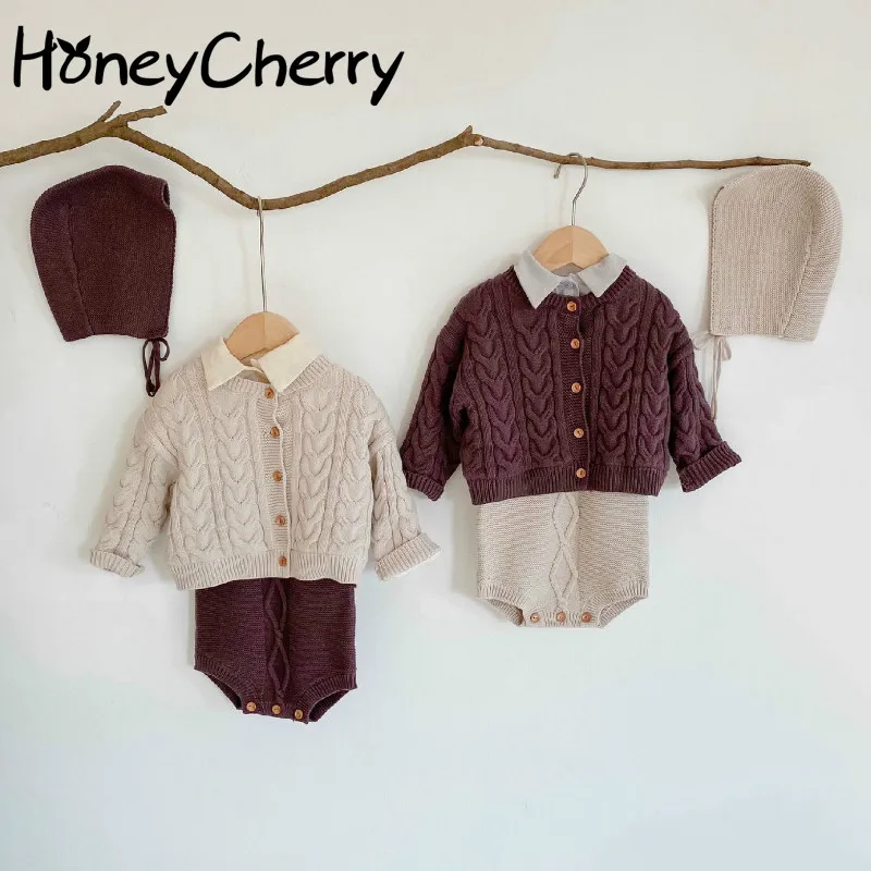 Осенне зимняя одежда вязаный свитер для младенцев + Ромпер Для слинга рубашка с