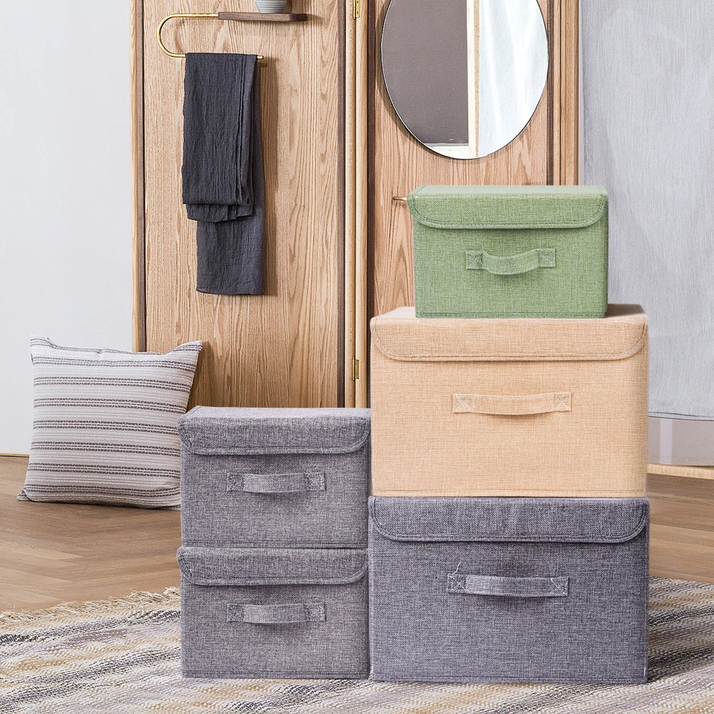 Моющийся ящик для хранения из хлопчатобумажной ткани складные корзины с крышкой