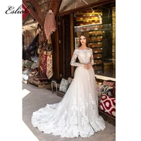 stunning boat neck wedding dress princess style long sleeves appliques tulle skirt lace covered button back bridal gown
