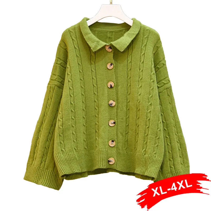 Теплый вязаный крючком свитер-кардиган с воротником и длинным рукавом размеры 5XL