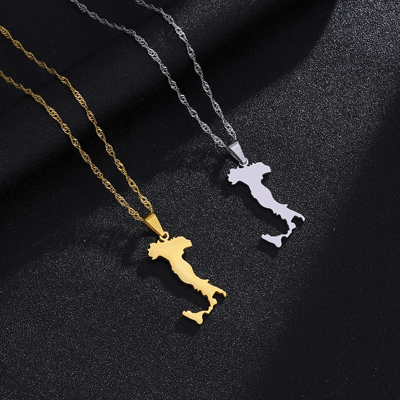 Ожерелье с подвеской в виде карты Италии из нержавеющей стали