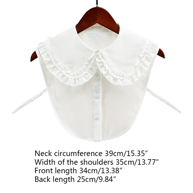 

Women Girls Detachable False Collar Sweet Lolita Lapel Ruffles Half Shirt Blouse Button White Decorative Necklace Dickey