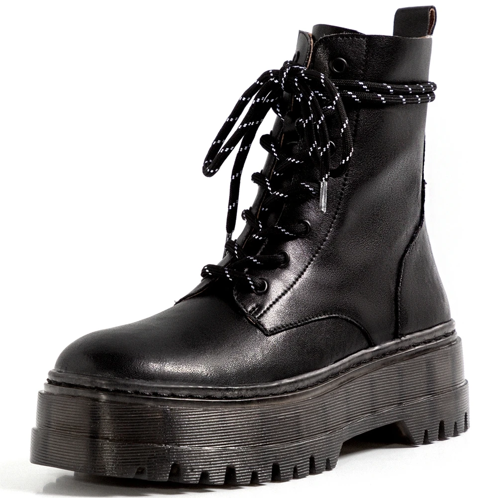 

RIBETRINI New Fashion Women Ankle Shoes Women Round Toe Platform Thick High Heels shoes lace Zip Boots 2020 Autumn Boots