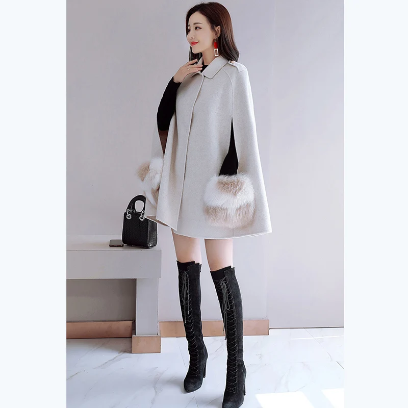 Элегантная кашемировая накидка с высоким воротником свободная шерстяная