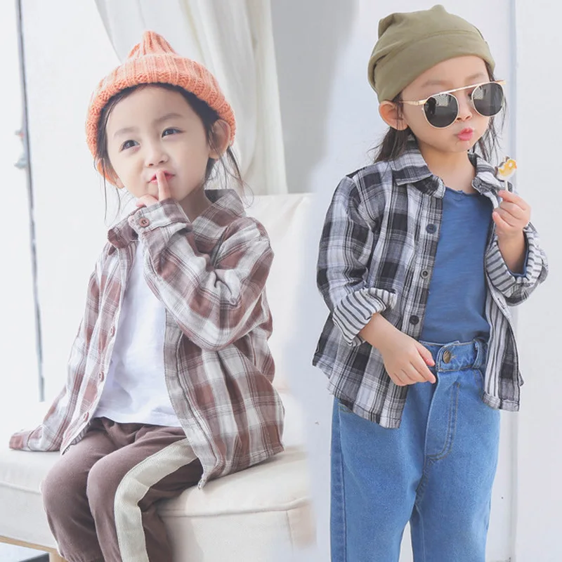 

2019 Autumn Kids Baby Boys Clothes Shirts Big Plaid Loose Shirts for Little GirlsToddler Long Sleeve Tops Children's Clothing