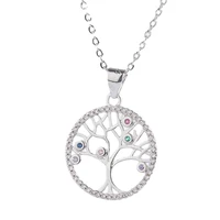 2021 new trend s925 sterling silver multicolor small tree round pendant simple clavicle chain tree of life necklace female