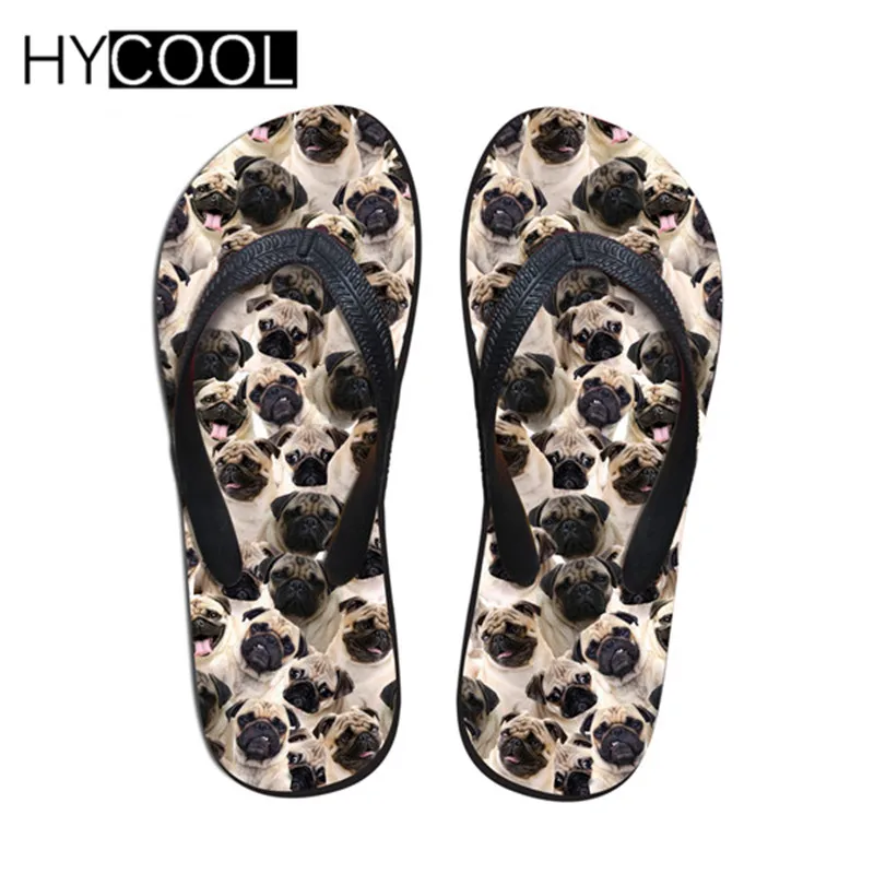 HYCOOL/Новинка; Модные женские Вьетнамки без шнуровки; милые летние женские шлепанцы с изображением мопса; женская пляжная обувь на плоской подошве с объемным рисунком Хаски; - Цвет: CC3211AB